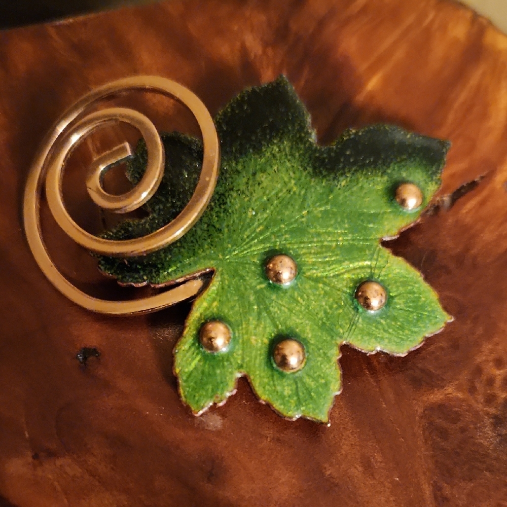 Matisse Copper Leaf Brooch, Signed Vintage